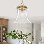 Matte Brass Bell Pendant Light Seeded Glass Shade Dining Room Island - product image 1 | Zenvolit