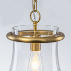Matte Brass Bell Pendant Light Seeded Glass Shade Dining Room Island - product image 3 | Zenvolit