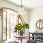 Matte Brass Bell Pendant Light Seeded Glass Shade Dining Room Island - product image 9 | Zenvolit