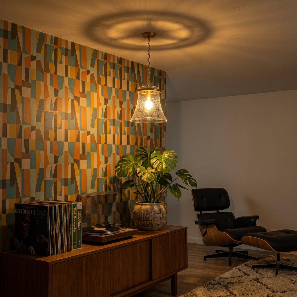 Matte Brass Bell Pendant Light Seeded Glass Shade Dining Room Island - product image 10 | Zenvolit