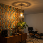 Matte Brass Bell Pendant Light Seeded Glass Shade Dining Room Island - product image 10 | Zenvolit