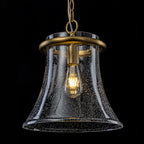 Matte Brass Bell Pendant Light Seeded Glass Shade Dining Room Island - product image 13 | Zenvolit