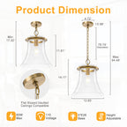 Matte Brass Bell Pendant Light Seeded Glass Shade Dining Room Island - product image 14 | Zenvolit