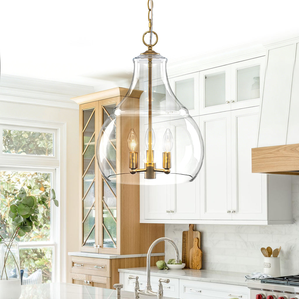 3-Light Pendant Light Clear Glass Shade Dining Island Entryway Foyer - product image 1 | Zenvolit
