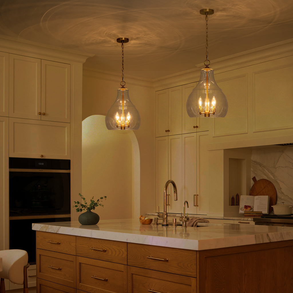 3-Light Pendant Light Clear Glass Shade Dining Island Entryway Foyer