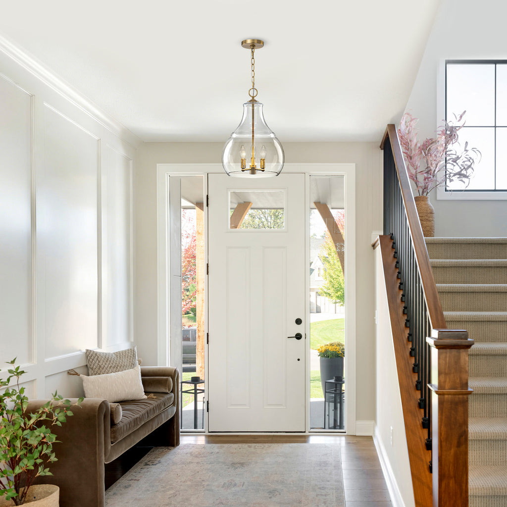 3-Light Pendant Light Clear Glass Shade Dining Island Entryway Foyer