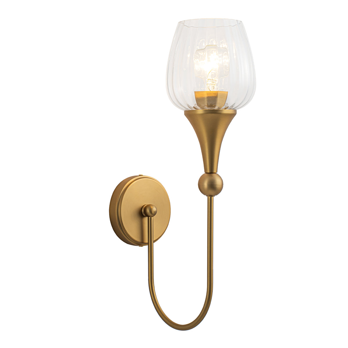 Matte Brass Wall Sconce with Clear Ribbed Glass Shade Living Room - product image 1 | Zenvolit