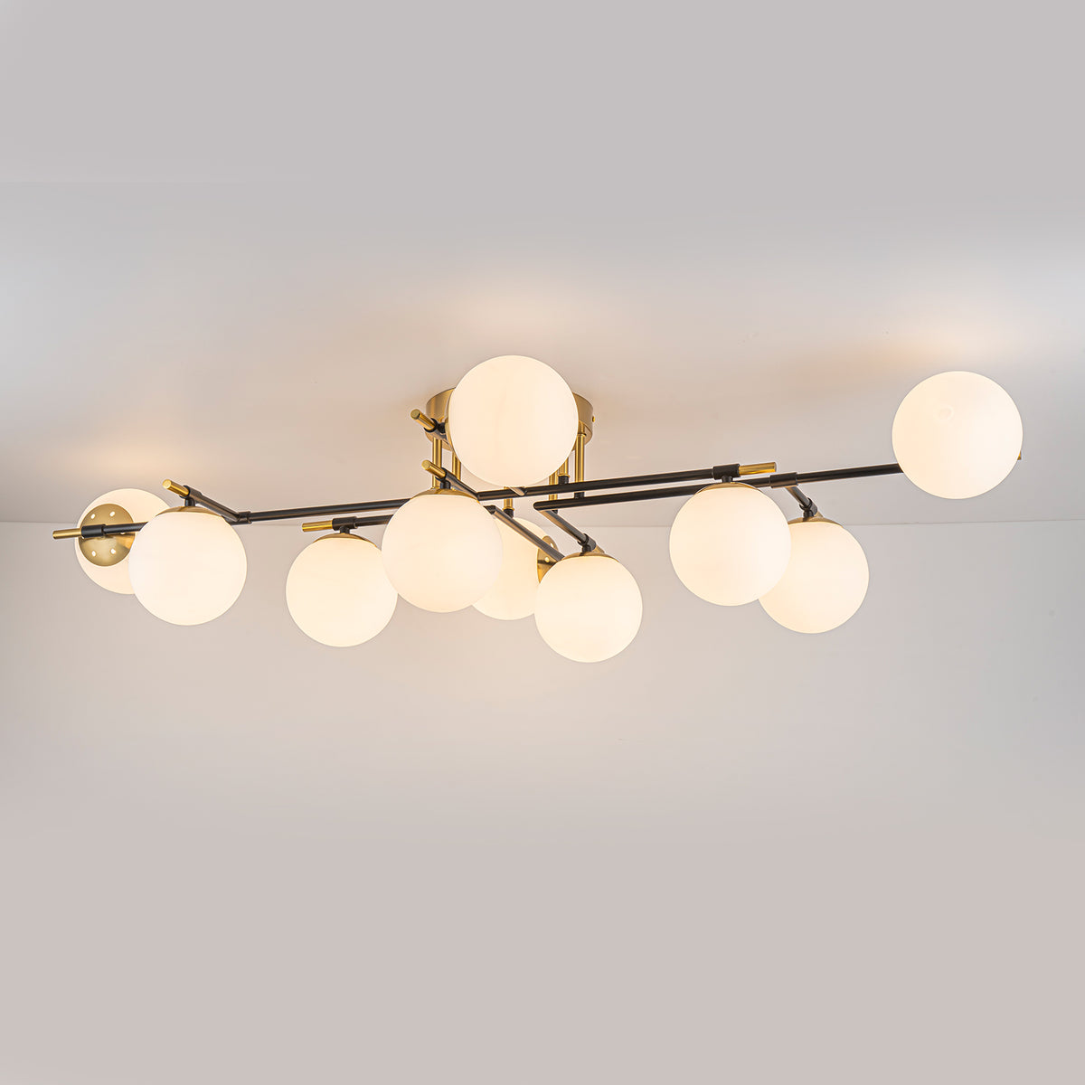 10-Light Linear Semi-Flush Mount Light White Globe Glass Shades - product image 1 | Zenvolit