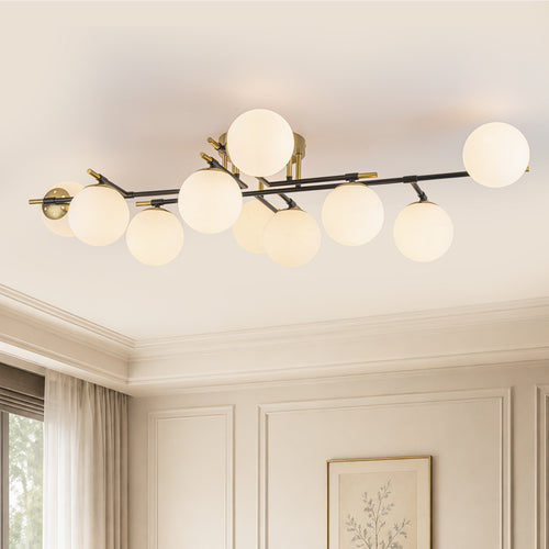 10-Light Linear Semi-Flush Mount Light White Globe Glass Shades - product image 3 | Zenvolit