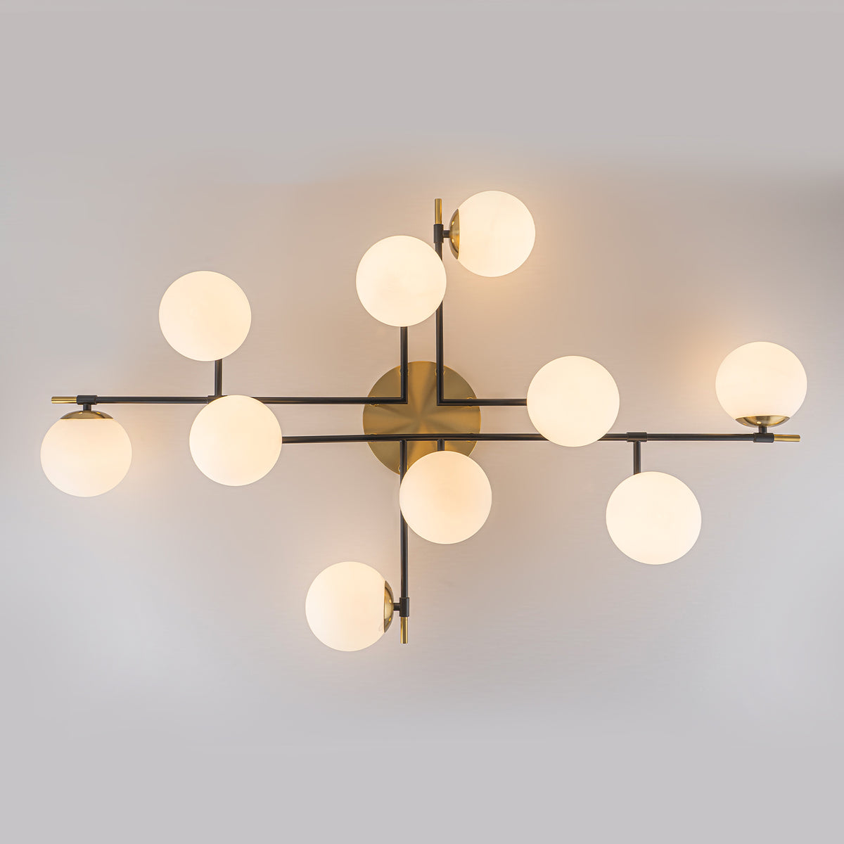 10-Light Linear Semi-Flush Mount Light White Globe Glass Shades - product image 4 | Zenvolit