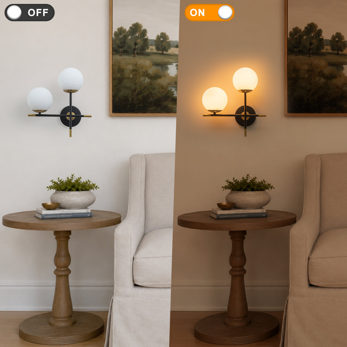 2-Light Wall Sconce White Frosted Glass Globe Bathroom Hallway