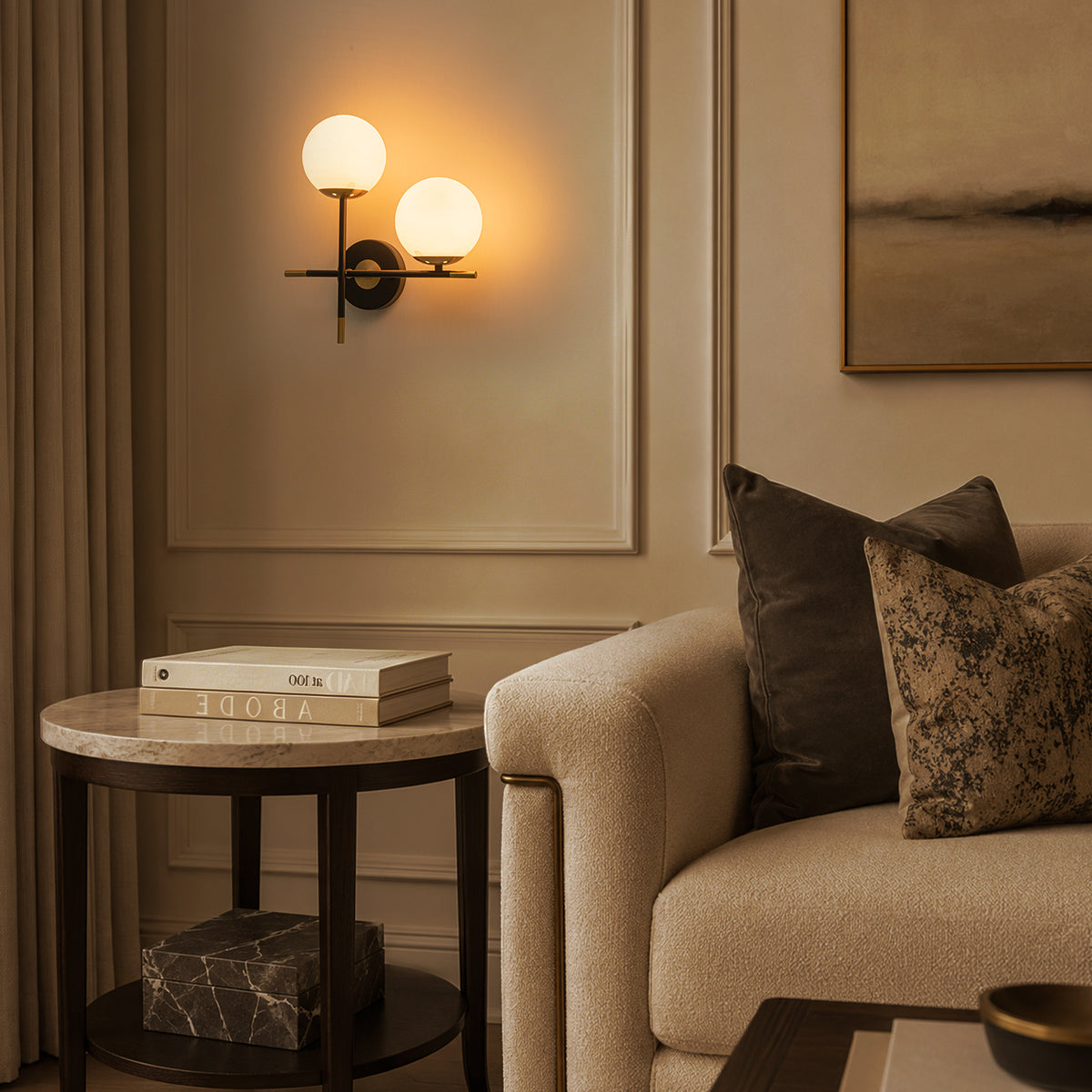 2-Light Wall Sconce White Frosted Glass Globe Bathroom Hallway