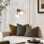 2-Light Wall Sconce White Frosted Glass Globe Bathroom Hallway