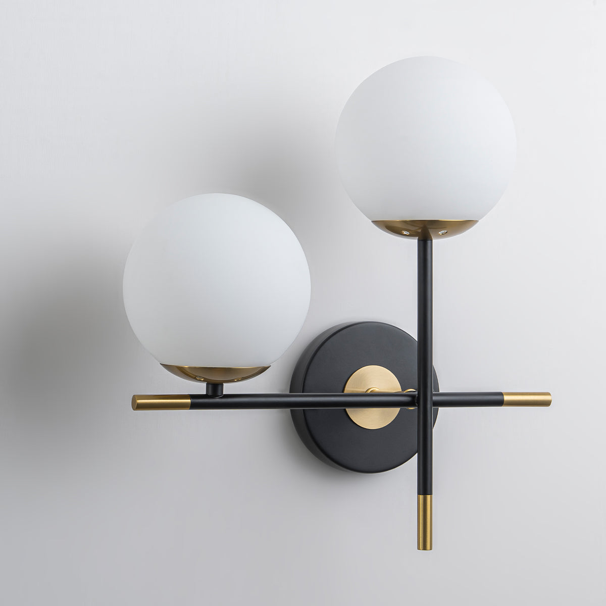 2-Light Wall Sconce White Frosted Glass Globe Bathroom Hallway