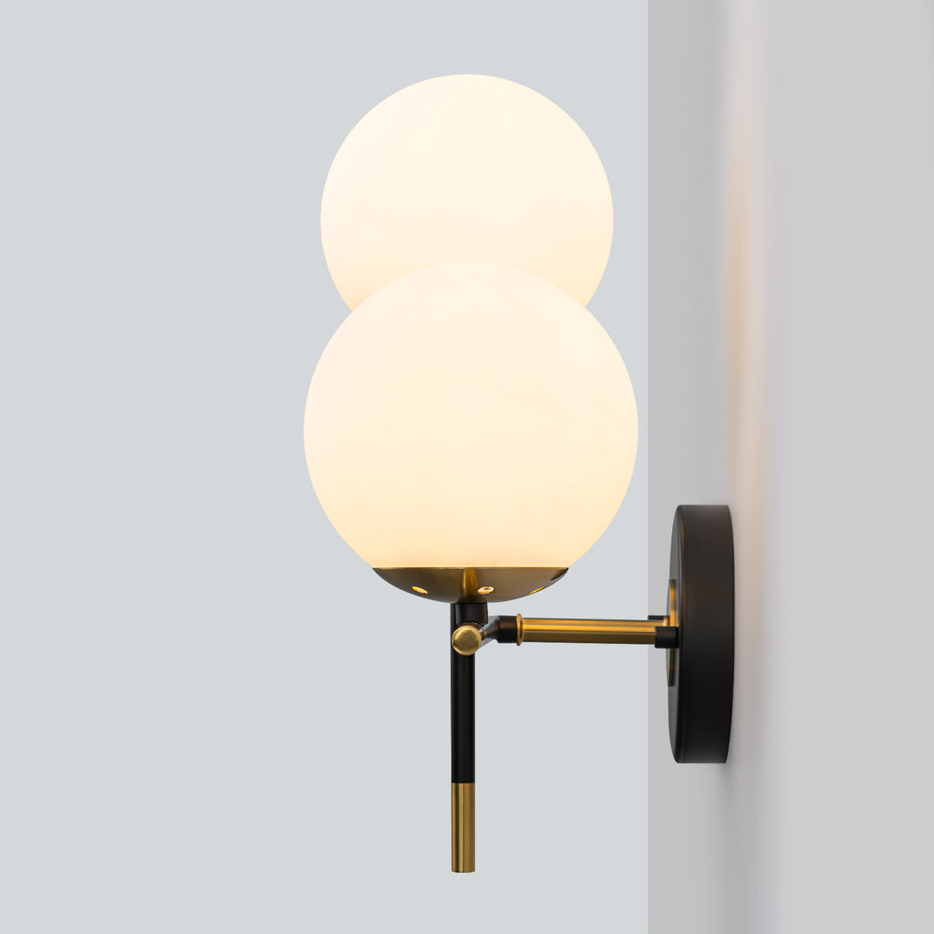 2-Light Wall Sconce White Frosted Glass Globe Bathroom Hallway
