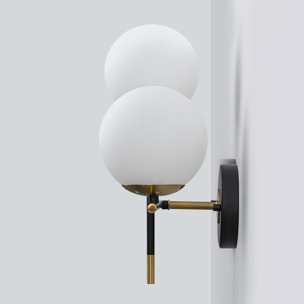 2-Light Wall Sconce White Frosted Glass Globe Bathroom Hallway