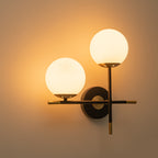 2-Light Wall Sconce White Frosted Glass Globe Bathroom Hallway