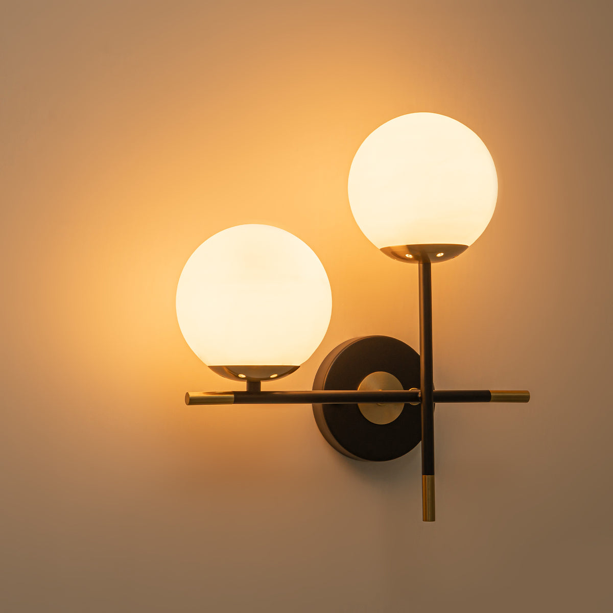 2-Light Wall Sconce White Frosted Glass Globe Bathroom Hallway