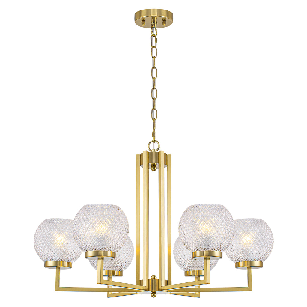 6-Light Modern Hanging Chandelier Textured Glass Globe Shades Dining