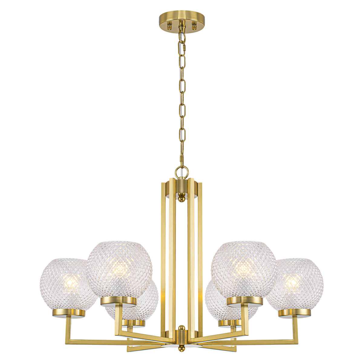 6-Light Modern Hanging Chandelier Textured Glass Globe Shades Dining