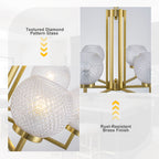 6-Light Modern Hanging Chandelier Textured Glass Globe Shades Dining