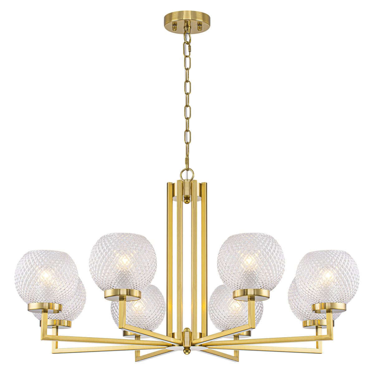 8-Light Modern Gold Chandelier with Textured Glass Shades Dining Room