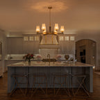 6 Light Chandelier Ribbed Glass Shades Modern Dining Room Pendant Light