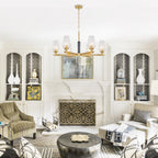 6 Light Chandelier Ribbed Glass Shades Modern Dining Room Pendant Light