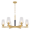 6 Light Chandelier Ribbed Glass Shades Modern Dining Room Pendant Light