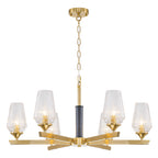 6 Light Chandelier Ribbed Glass Shades Modern Dining Room Pendant Light