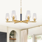 6 Light Chandelier Ribbed Glass Shades Modern Dining Room Pendant Light