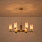 6 Light Chandelier Ribbed Glass Shades Modern Dining Room Pendant Light