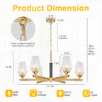 6 Light Chandelier Ribbed Glass Shades Modern Dining Room Pendant Light