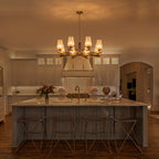 8 Light Chandelier Ribbed Glass Shades Modern Dining Room Pendant Light