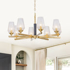 8 Light Chandelier Ribbed Glass Shades Modern Dining Room Pendant Light