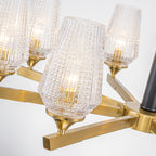 8 Light Chandelier Ribbed Glass Shades Modern Dining Room Pendant Light