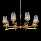 8 Light Chandelier Ribbed Glass Shades Modern Dining Room Pendant Light