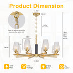 8 Light Chandelier Ribbed Glass Shades Modern Dining Room Pendant Light