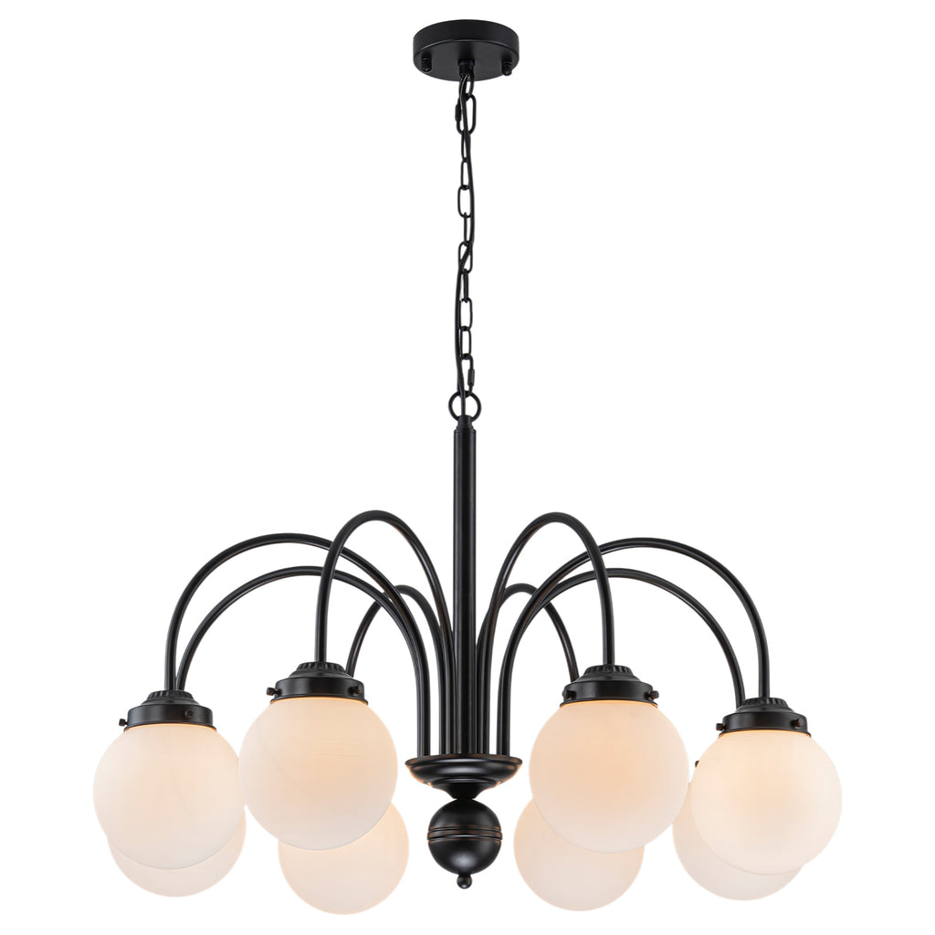 8-Light Black Globe Chandelier Milk Glass Shades Modern Dining Room - product image 1 | Zenvolit