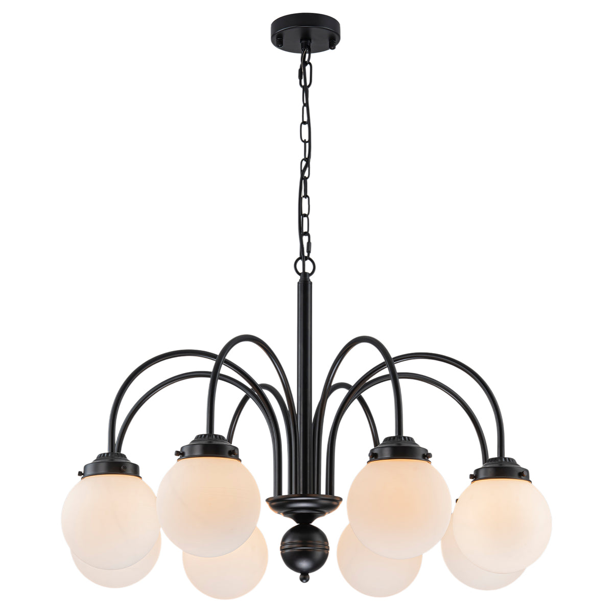 8-Light Black Globe Chandelier Milk Glass Shades Modern Dining Room - product image 1 | Zenvolit