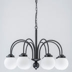 8-Light Black Globe Chandelier Milk Glass Shades Modern Dining Room