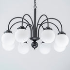 8-Light Black Globe Chandelier Milk Glass Shades Modern Dining Room