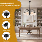 8-Light Black Globe Chandelier Milk Glass Shades Modern Dining Room