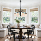8-Light Black Globe Chandelier Milk Glass Shades Modern Dining Room