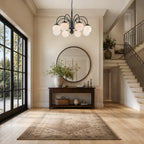 8-Light Black Globe Chandelier Milk Glass Shades Modern Dining Room