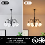 8-Light Black Globe Chandelier Milk Glass Shades Modern Dining Room