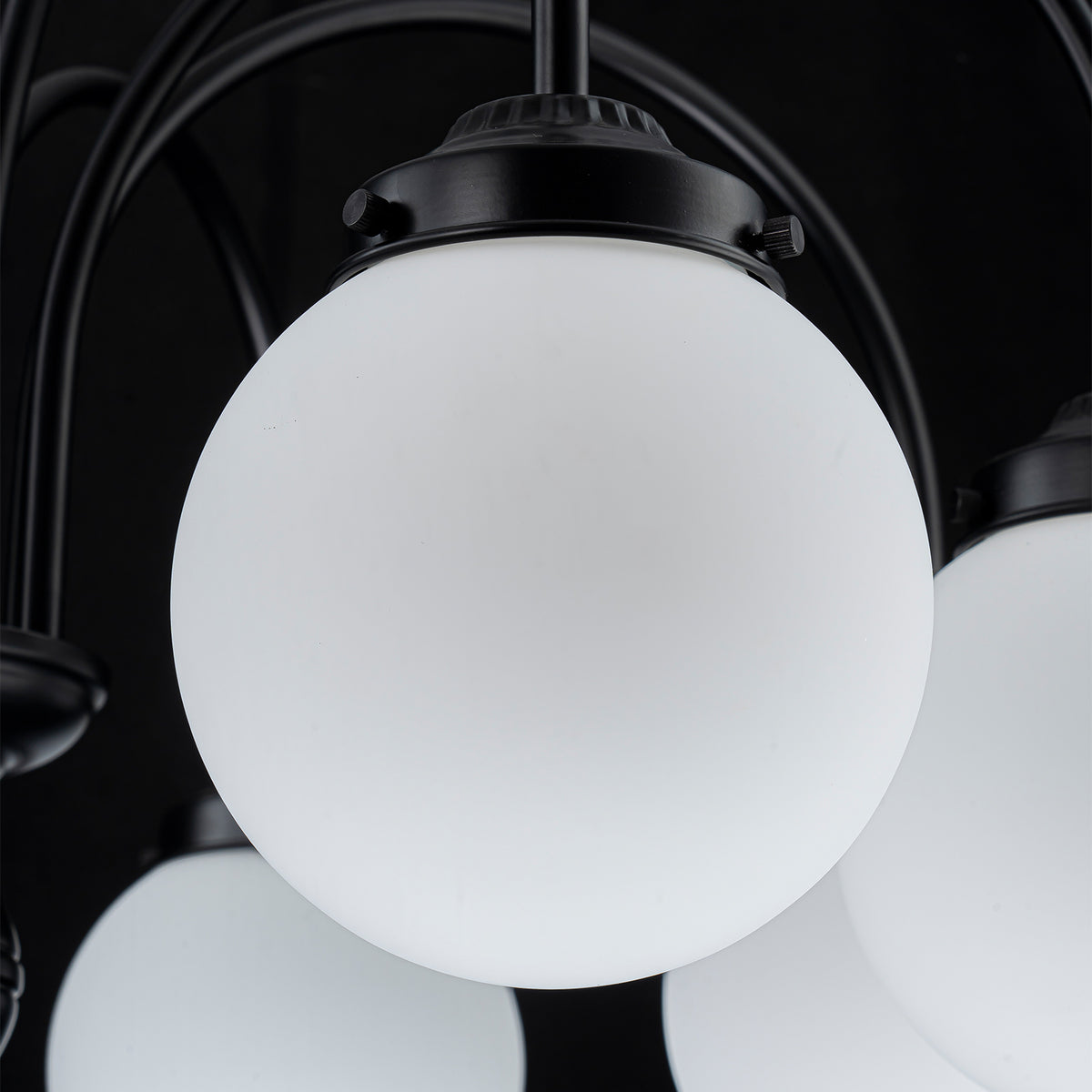 8-Light Black Globe Chandelier Milk Glass Shades Modern Dining Room