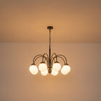 8-Light Black Globe Chandelier Milk Glass Shades Modern Dining Room
