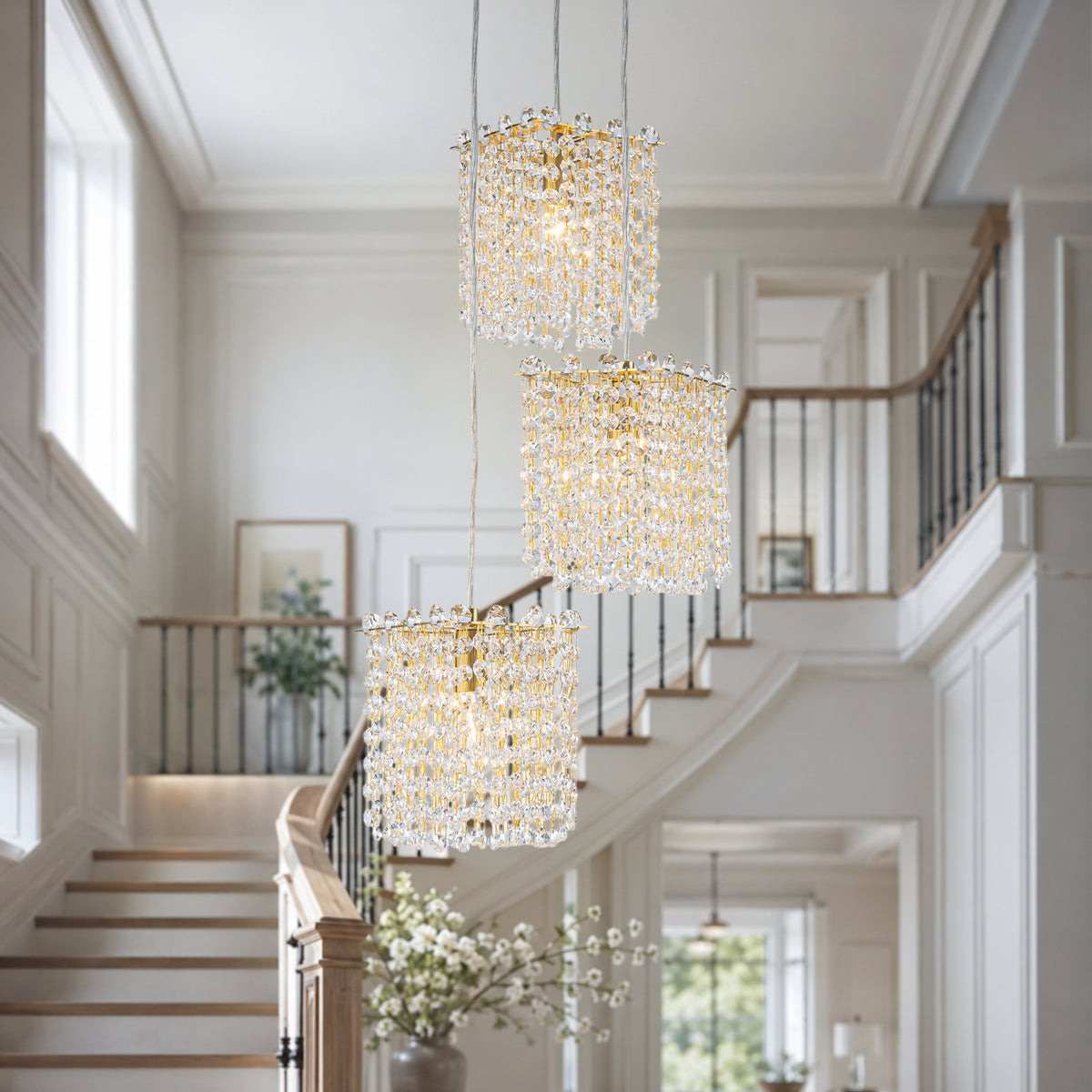 3-Light Modern Gold Pendant Light Crystal Hanging Chandelier Kitchen