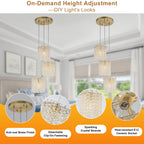 3-Light Modern Gold Pendant Light Crystal Hanging Chandelier Kitchen